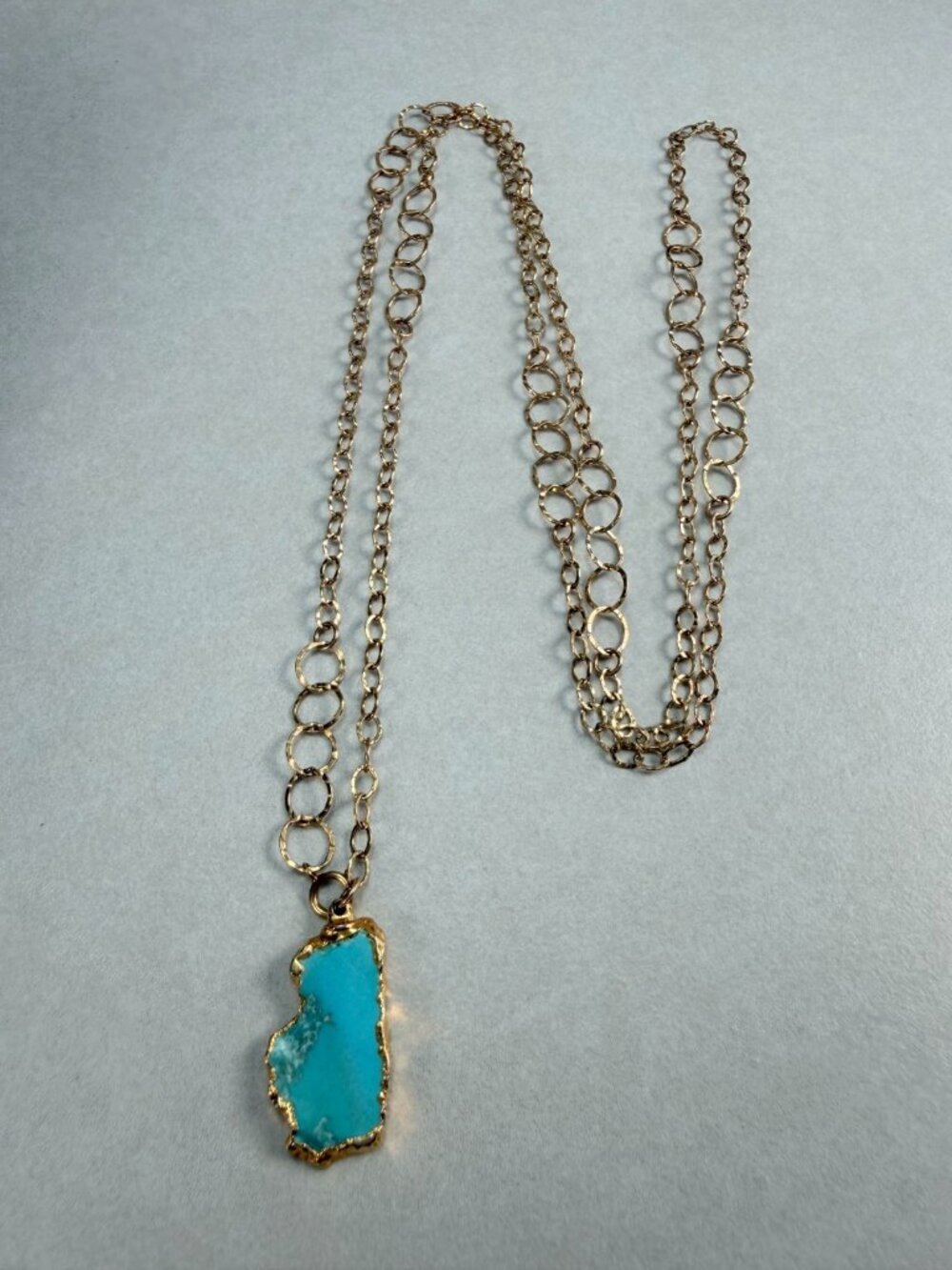 14K Gold Filled Turquoise Slice Pendant Long Necklace Boho Statement - Picture 8 of 8